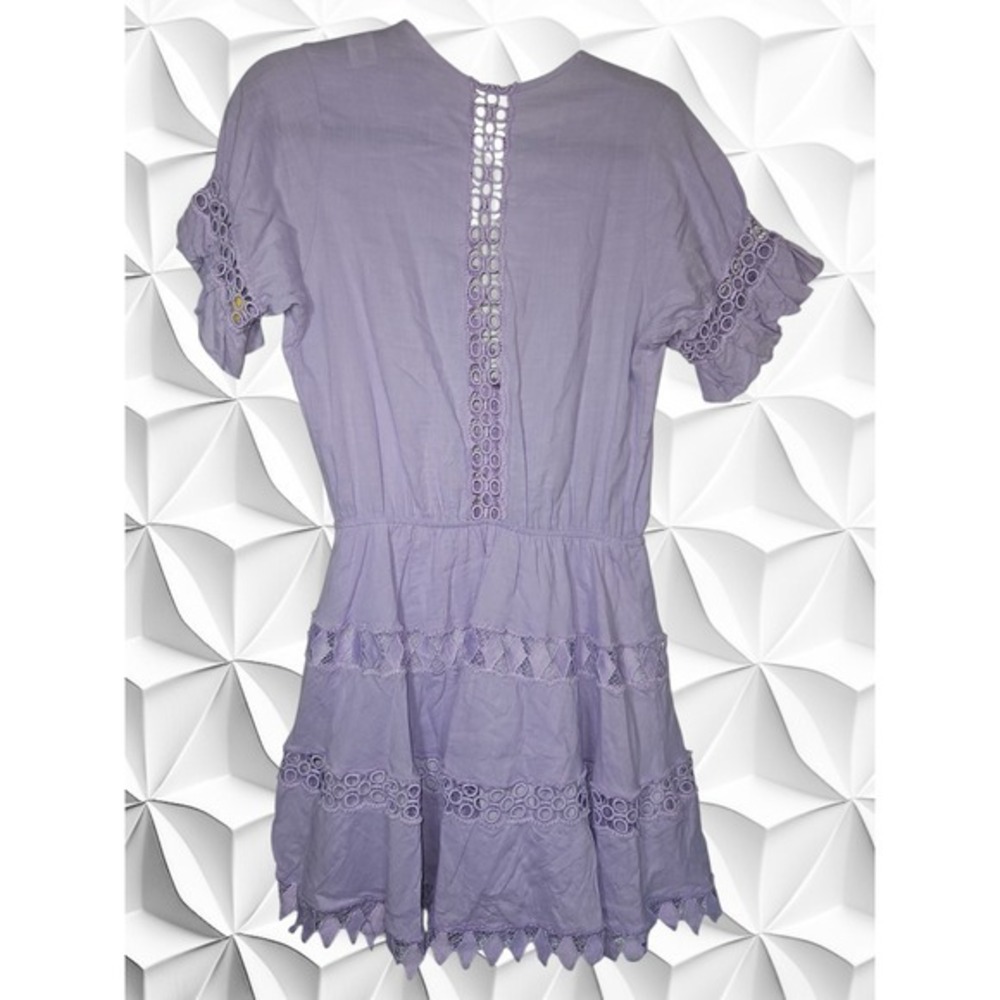 Ora Dress Lavender Purple Crochet Lace Eyelet Mini Dress Boho Summer V-Neck